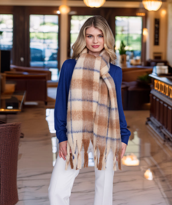 Dixie - Beige Check Buff de invierno de gran tamaño