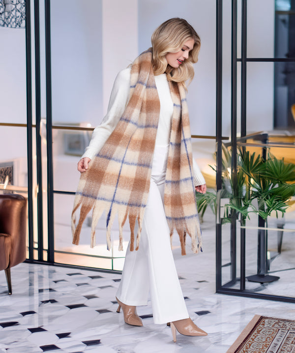 Dixie - Beige Check Buff de invierno de gran tamaño