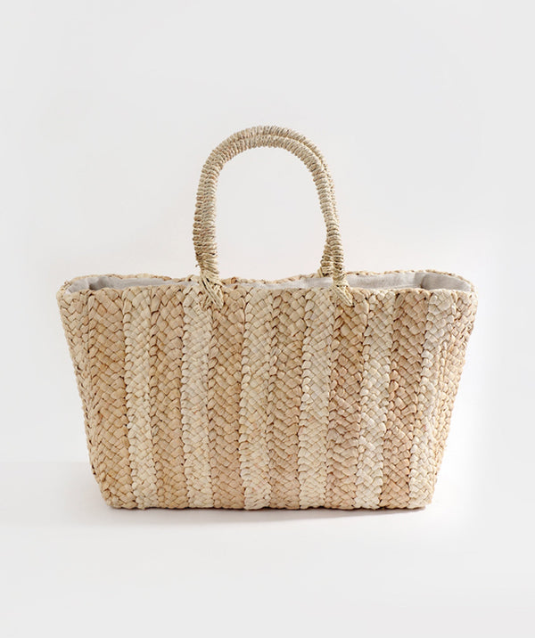 Sac de paille naturelle/or avec fermeture à fermeture éclair et poignées jumelles