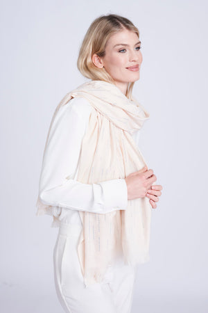 Cream Cashmere Feel Scarf with Diamante Embellishment