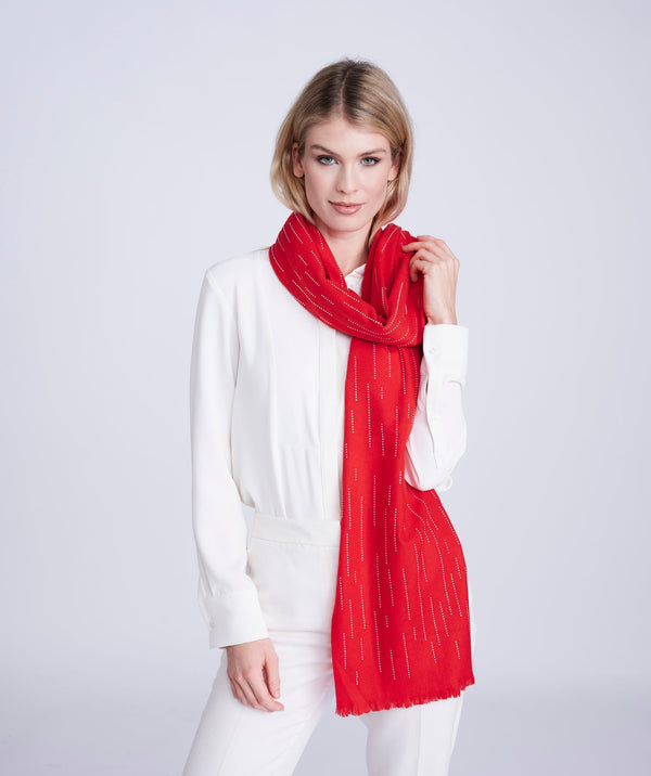 Red Cashmere Feel Scarf with Diamante Embellishment