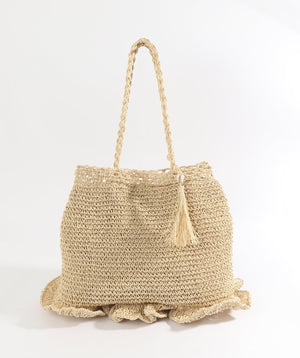 Natural Woven Straw Bag with Button Snap Closure