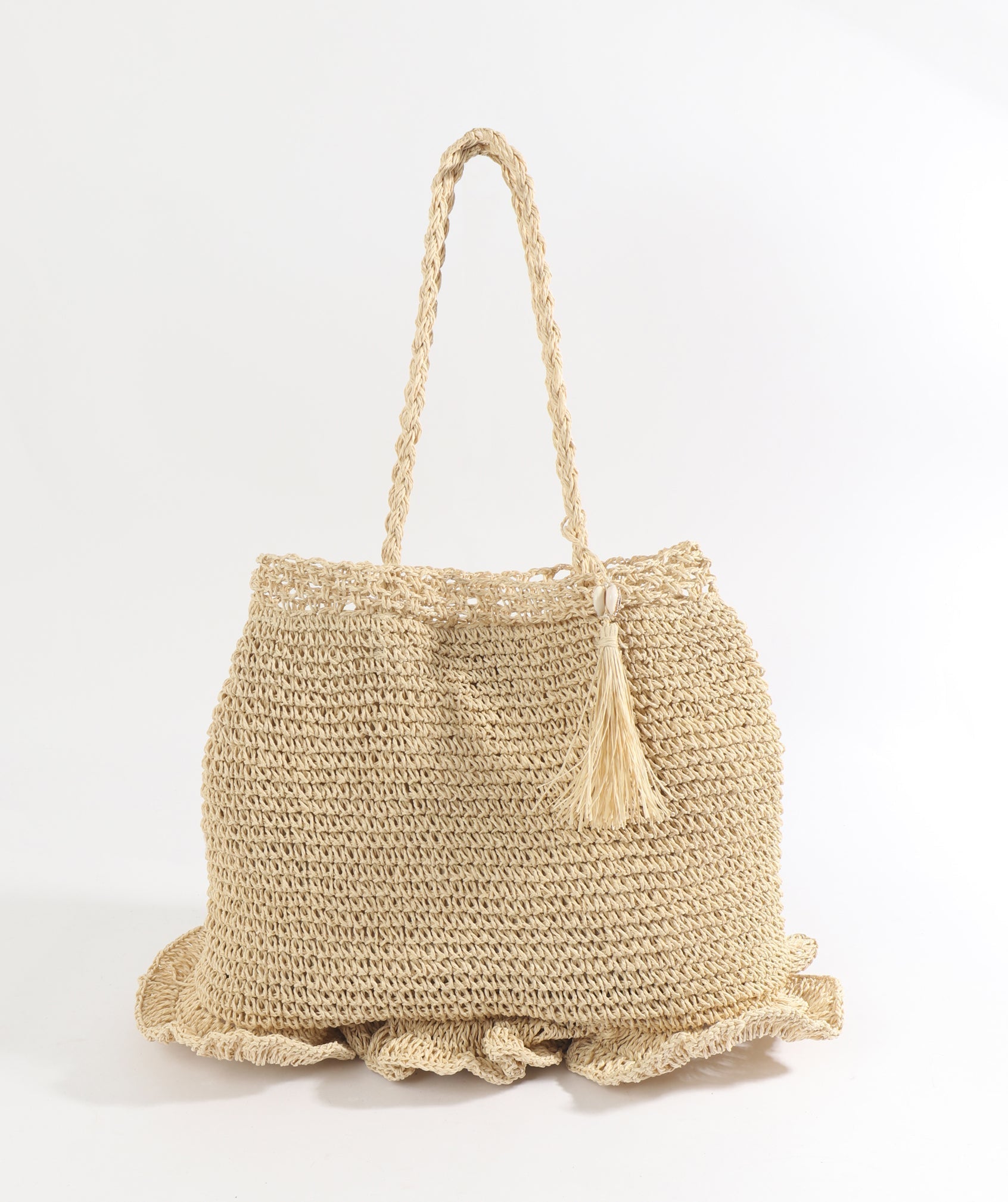 Natural Woven Straw Bag with Button Snap Closure