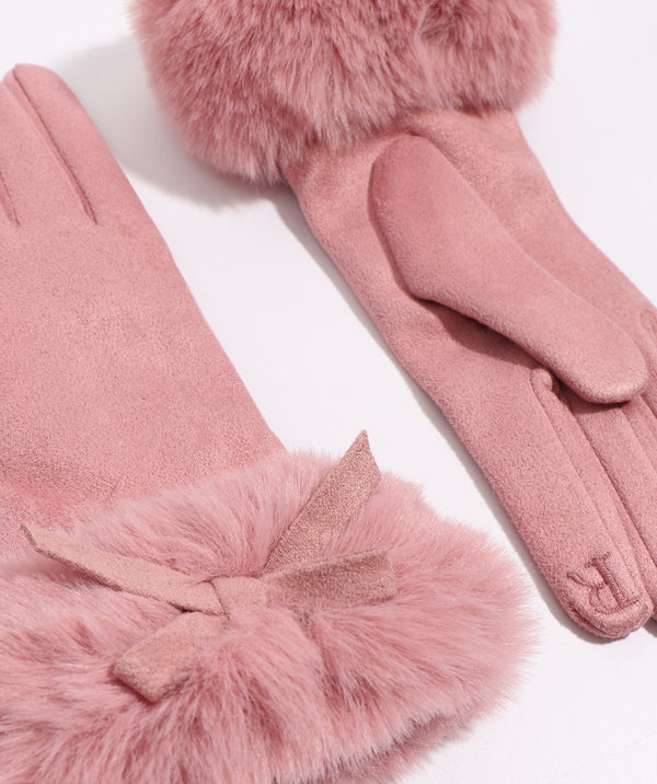 Blush Pink Faux Suede Gloves with Faux Fur Cuffs