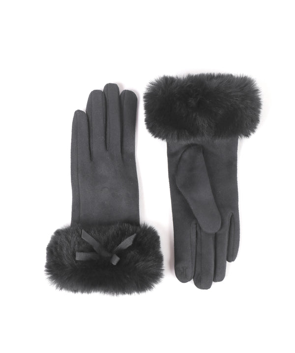 Charcoal Grey Faux Suede Gloves with Faux Fur Cuffs