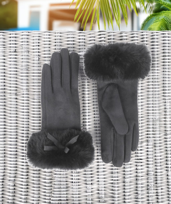 Elodie - Guantes de gamuza sintética con puños de piel