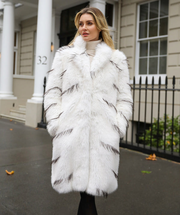 Elowyn - White Feather Faux Fur Coat