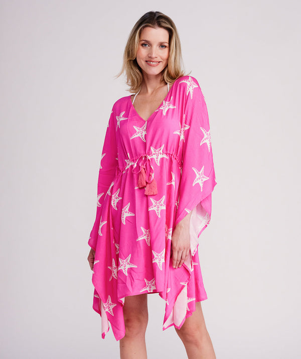 Estrella - Hot Pink Starfish Print Beach Kaftan