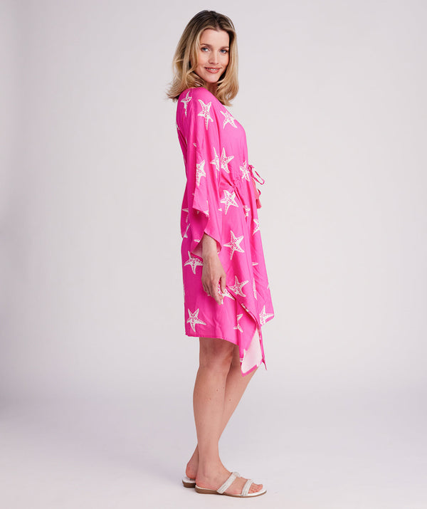 Estrella - Hot Pink Starfish Print Beach Kaftan