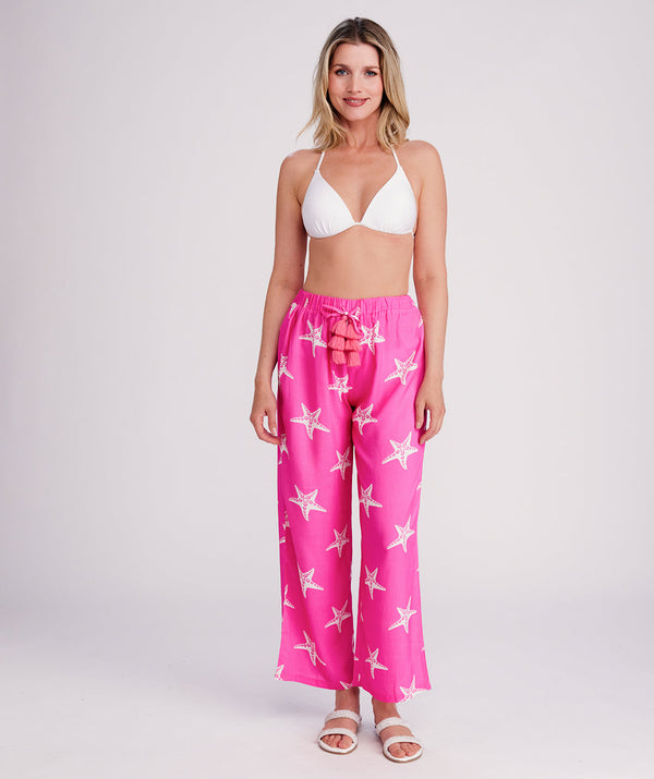 Estrella - Hot Pink Starfish Print Summer Trousers