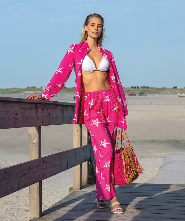 Estrella - Hot Pink Starfish Print Summer Trousers