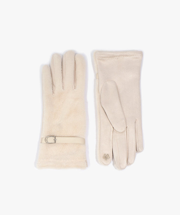 Evie  - Cream Lined Faux Fur Gloves