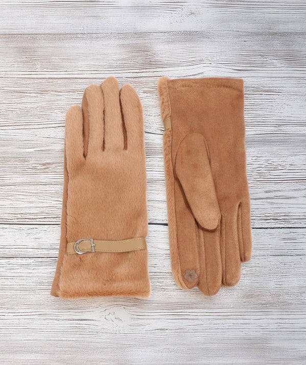 Evie - met kameel gevoerde faux bonthandschoenen
