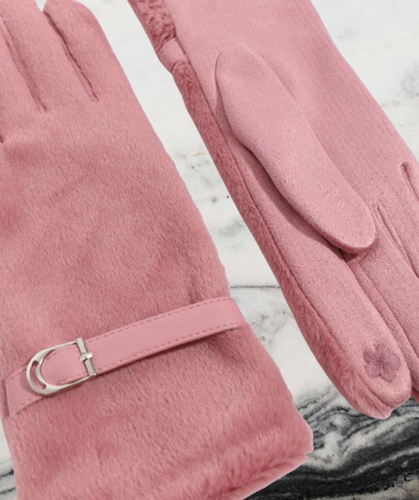 Evie - Blush roze gevoerde faux bonthandschoenen