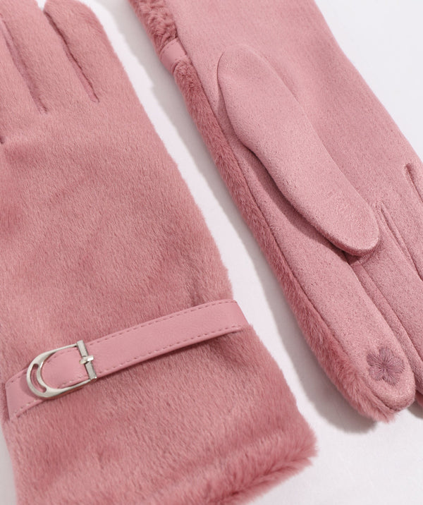 Evie - Blush Pink Lined Faux Fur Gloves