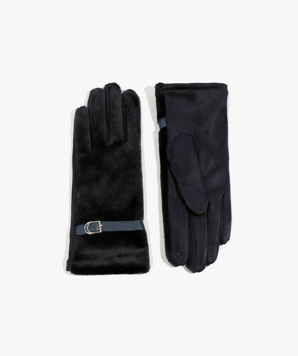 Evie - Navy Lined Faux Fur Gloves