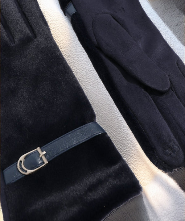 Evie - door de marine beklede faux bonthandschoenen