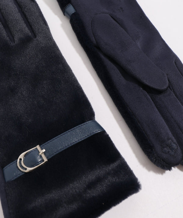 Evie - Navy Lined Faux Fur Gloves