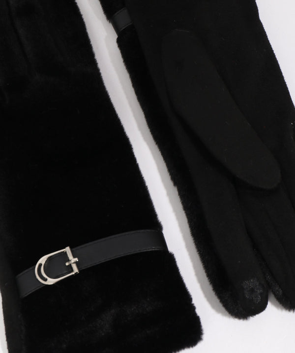 Evie - Black Lined Faux Fur Gloves