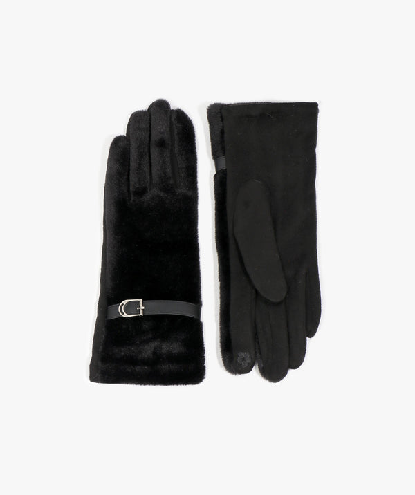 Evie - Black Lined Faux Fur Gloves