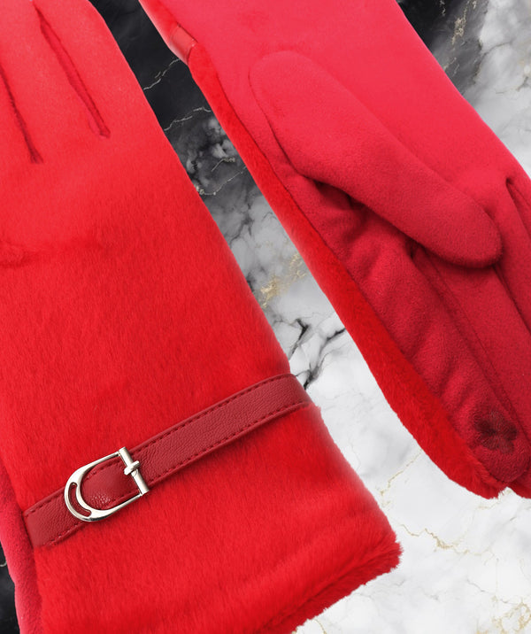 Evie - Red Lined Faux Fur Gloves