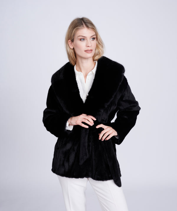 Black Casual Faux Fur Coat with Matching Belt