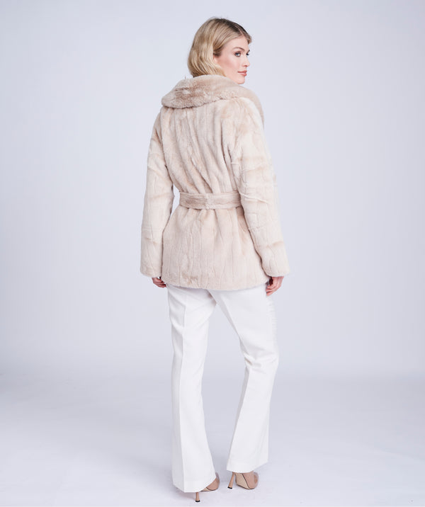 Cream Casual Faux Fur Coat with Matching Belt