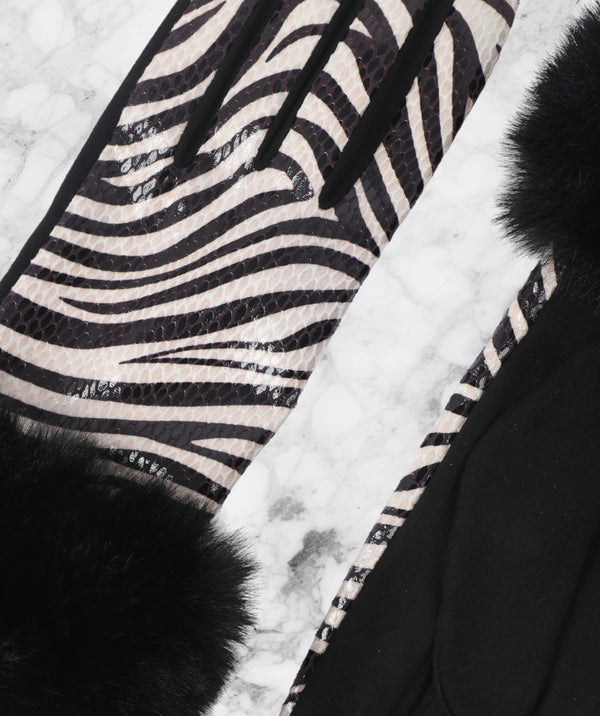 Finley - Black White Zebra Print Gloves