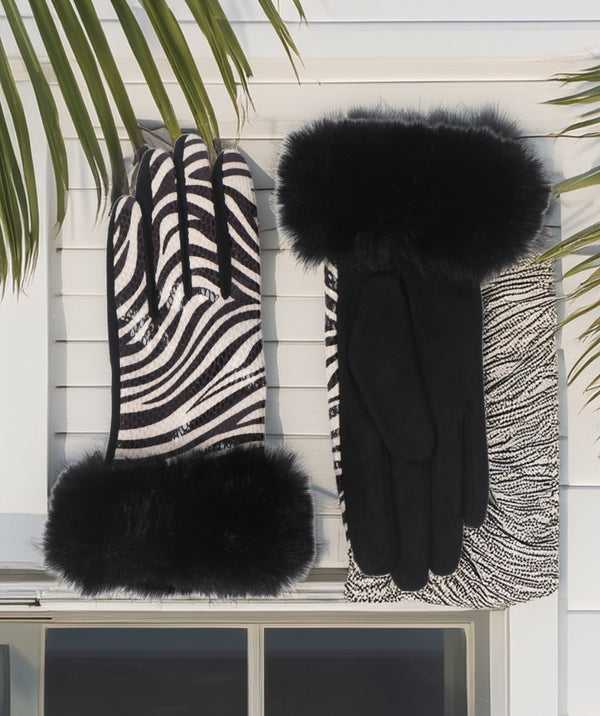 Finley - Black White Zebra Print Gloves