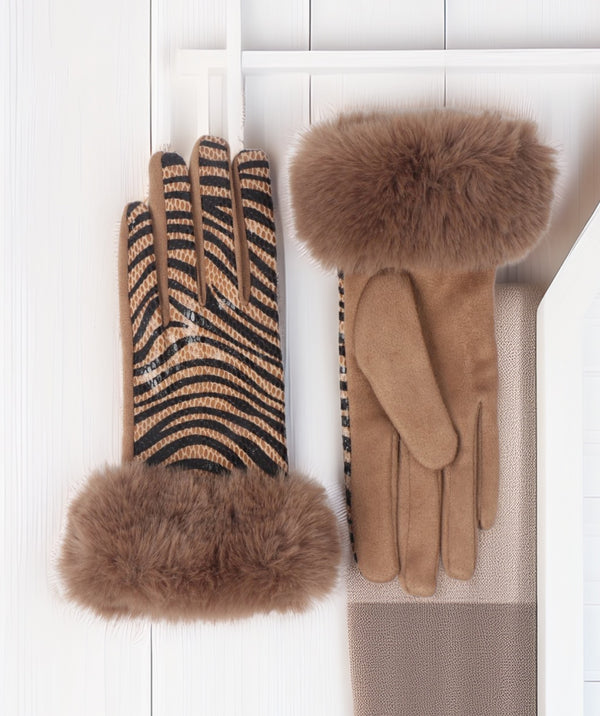 Finley - luvas de impressão de zebra pretas tanas