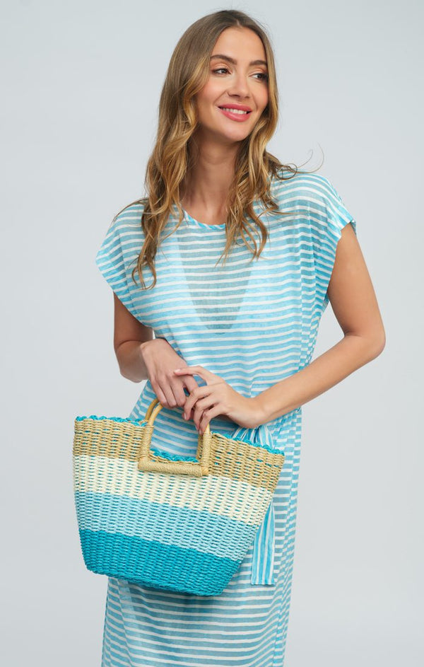 Striped Rattan Beach Bag - Blue - Accessories, Bag, Blue, Summer Accessories, Venetta