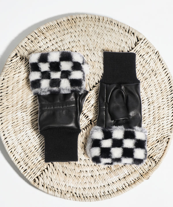 Gemma - Black Faux Leather Fingerless Gloves