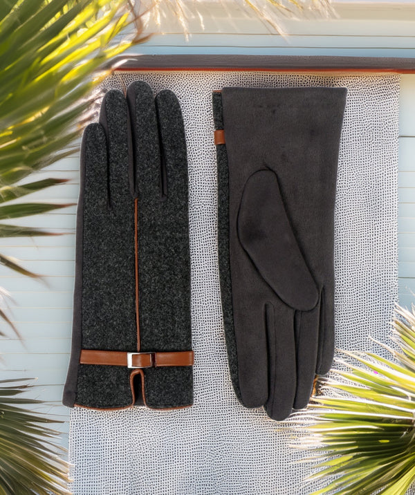 Georgia - Charcoal Faux Suede Gloves with Tan Trim