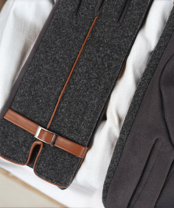 Georgia - Charcoal Faux Suede Gloves with Tan Trim