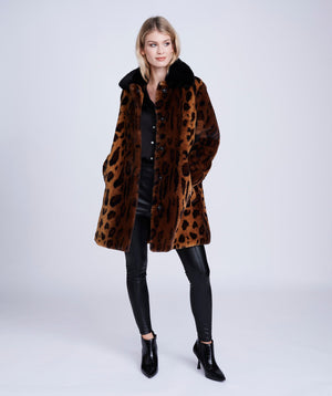 Leopard Print Longline Faux Fur Coat
