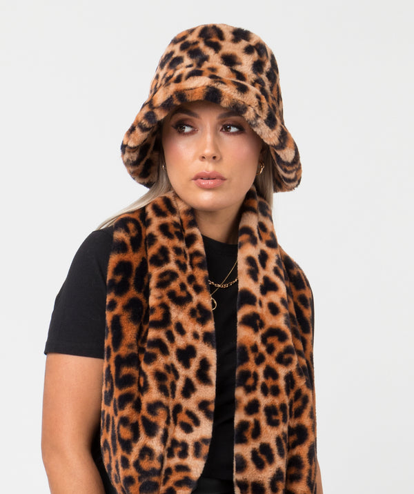 Gizelle - Luipaardprint faux bontemmerhoed