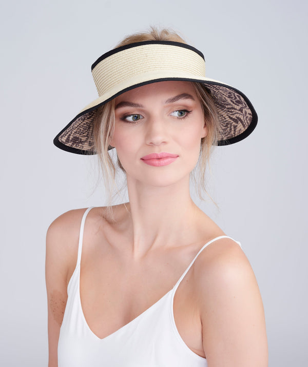 Graciella - White Wide Brim Visor with Zebra Print