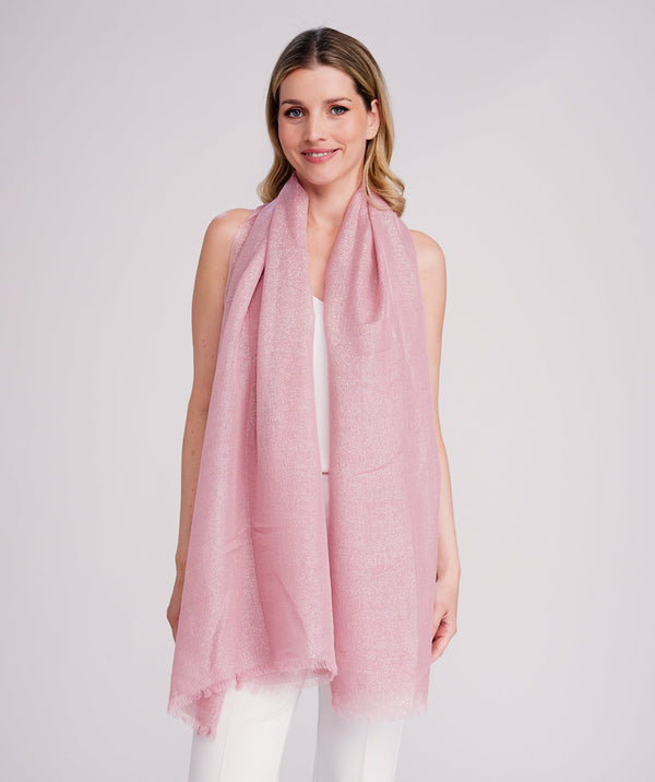 Hallie - Blush Pink Shimmer Occasion Scarf with Feather Fringes