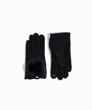 Black Wool Driving Glove with Faux Fur Detail