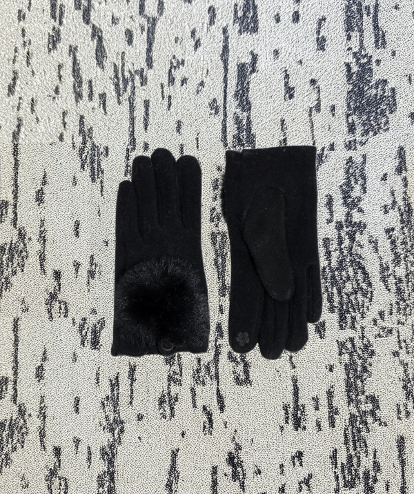 Hanna - Black Driving Glove with Faux Fur Detail