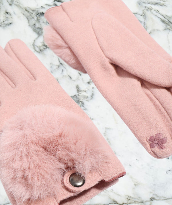 Hanna - Blush Driving Glove with Faux Fur Detail
