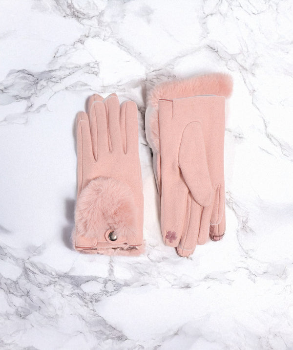 Hanna - Blush Driving Glove with Faux Fur Detail