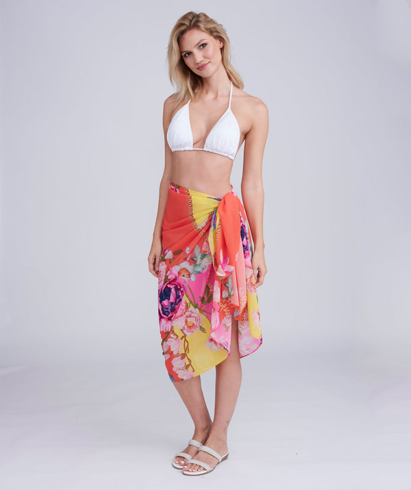 Hawaii - Oranje bloemenprint strand sarong