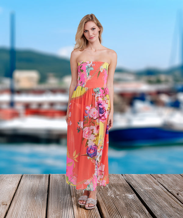 Hawaii - Vestido largo con estampado floral naranja