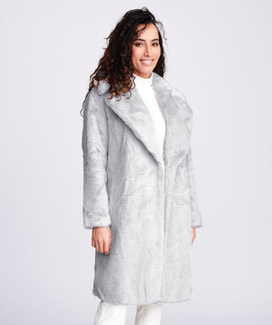 Hepburn - Silver Grey Longline Faux Fur Coat
