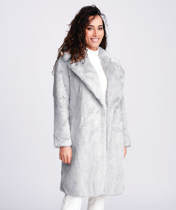 Hepburn - Silver Grey Longline Faux Fur Coat