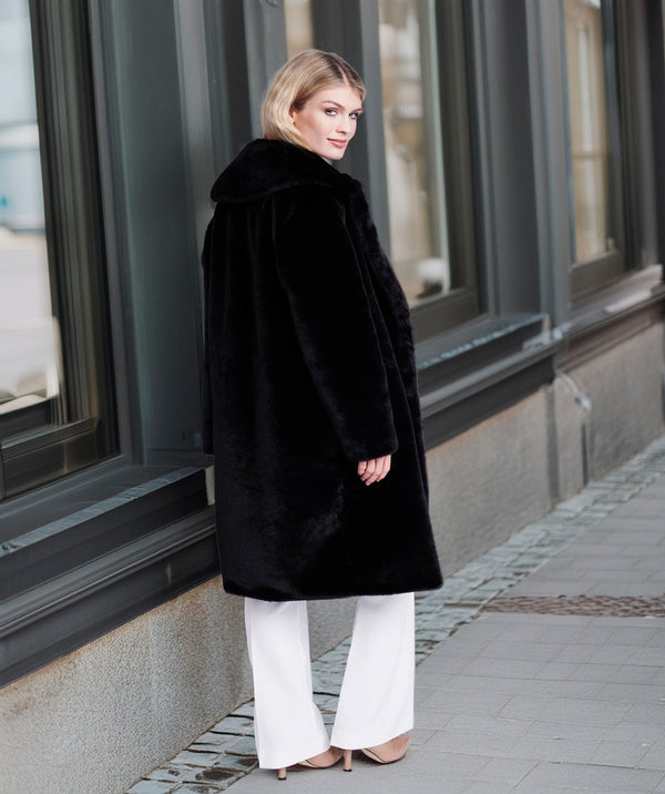 Hepburn - Black Longline Faux Fur Coat