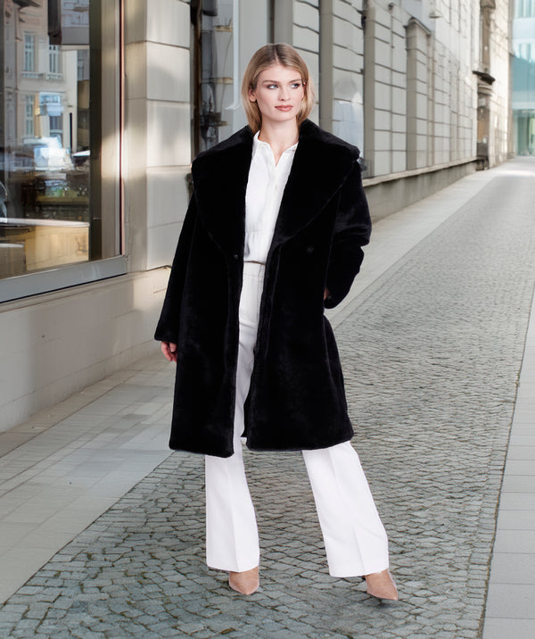 Hepburn - Black Longline Faux Fur Coat