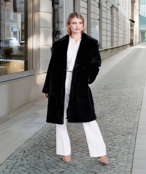 Hepburn - Black Longline Faux Fur Coat