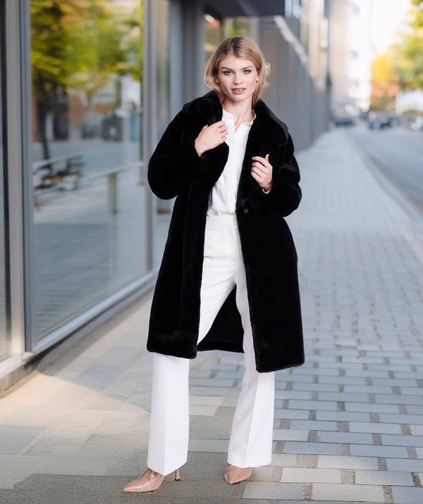 Hepburn - Black Longline Faux Fur Coat